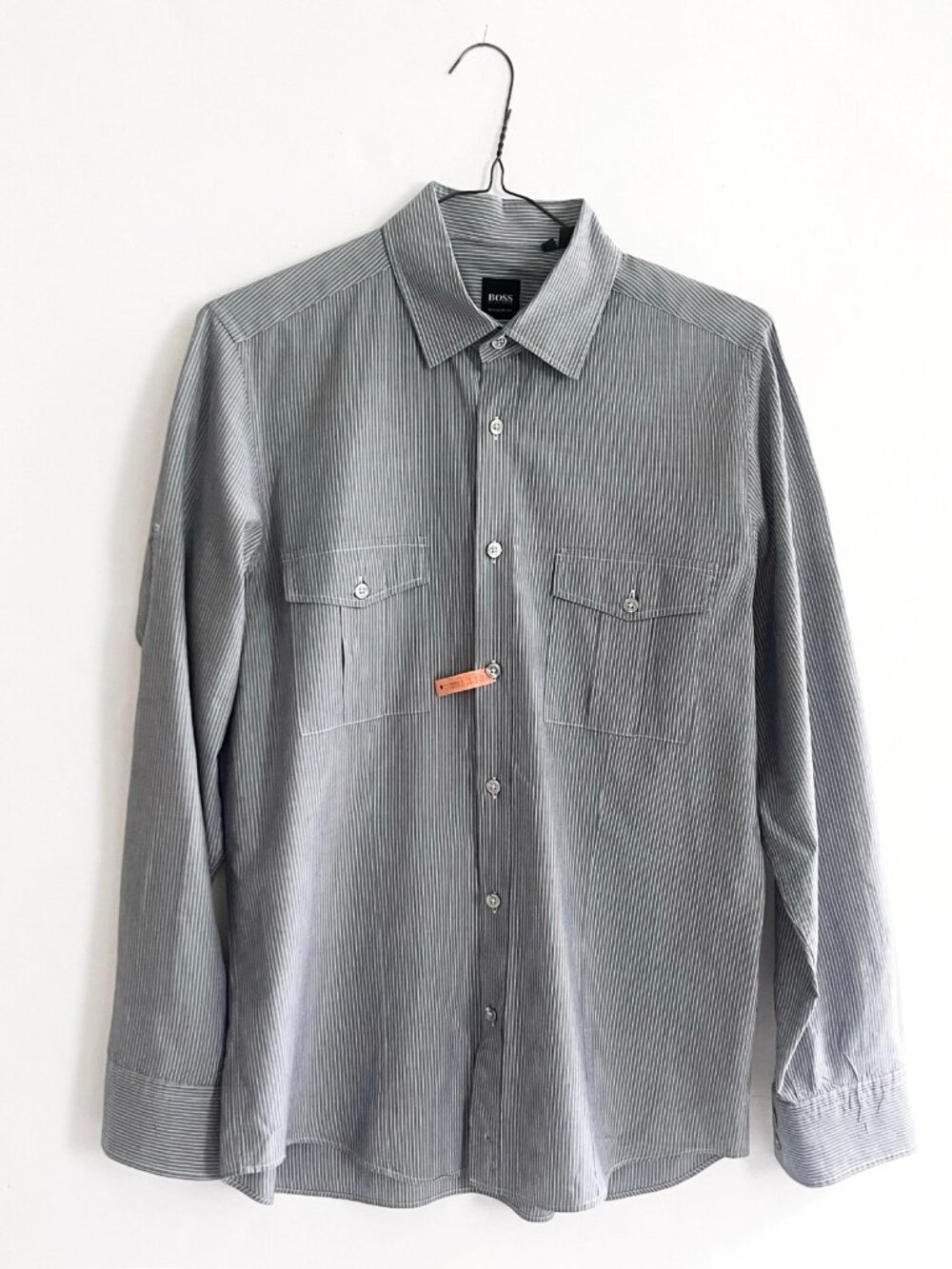BOSS HUGO BOSS Men's Long Sleeve Button Up Shirt, Grey/Stripe, M